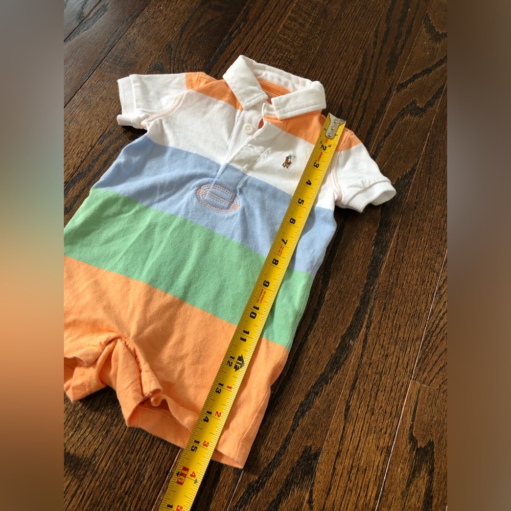 Ralph Lauren Boys 6M Striped Short-Sleeved Polo Rugby Stripe Shortall Romper - Picture 9 of 10